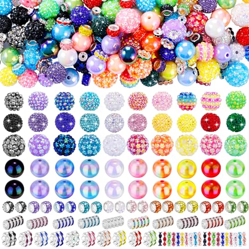 HUISUYTON 190 Pcs Beads for Pens Making Included Rondelle Spacer Bead and 16/20mm Bubblegum Beads for Pen Acrylic Bead for Jewelry Making Bracelets Beadable Pens