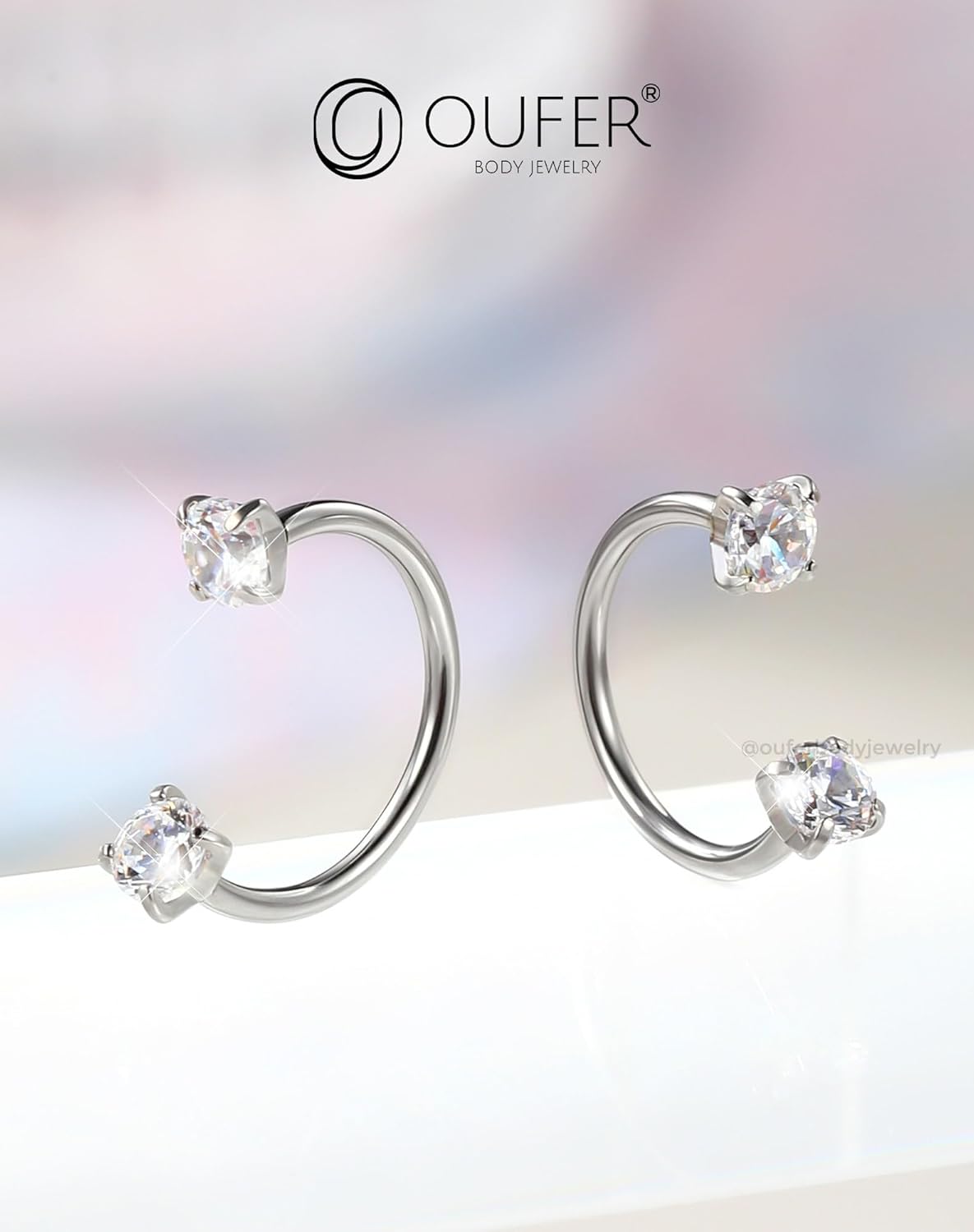 OUFER 2PCS 316L Surgical Steel Horseshoe Nose Rings Hoops, 20G Push Pin Threadless Nose Rings For Women Men, Double Crystal Horseshoe Septum Lip Eyebrow Helix Daith Ear Piercing Jewelry-7mm and 8mm - Image 8