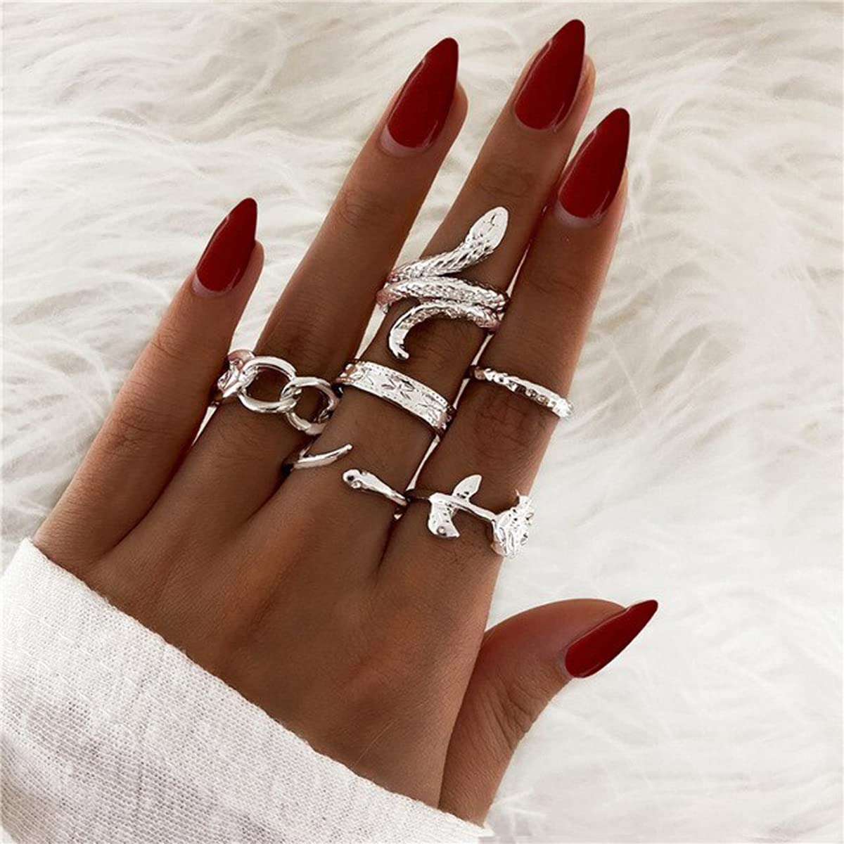 Stackable Rings Set - 5 pcs Silver Band Ring Set