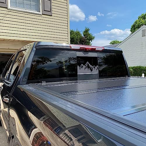 Image of Xinghe for Chevy Silverado GMC Sierra 2019-2026 Rear Middle Window American Flag Decal, Matte Black USA Flag Vinyl for Truck Back Glass, Patriotic Rear Window Sticker Accessories