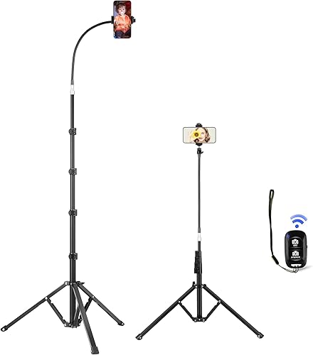 Miniatura 1 de Peastrex Trípode para teléfono, soporte de video para teléfono de 80 pulgadas, ajustable, cuello de cisne, soporte de piso con control remoto para