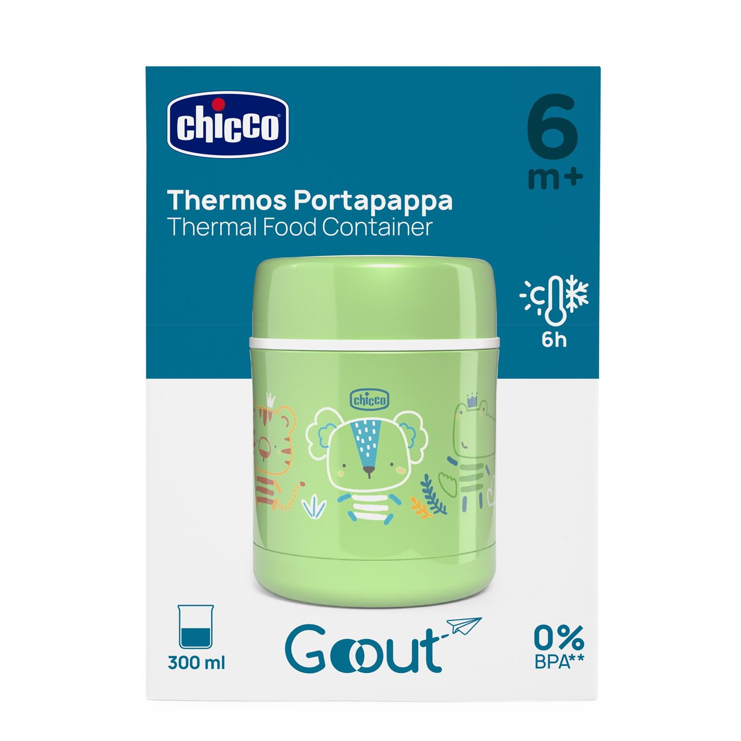 Chicco Contenitore Termico per Alimenti, Portapappa Termico, Mantiene la Temperatura fino a 6 ore, Per alimenti caldi e freddi, Contenitore Pappa Bambini, Termos Cibo, Acciaio Inox, 300 ml, 6 mesi+