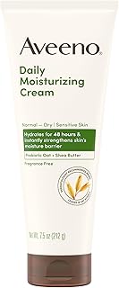 Aveeno Daily Moisturizing Cream with Prebiotic Oat & Shea Butter, Body, Face & Hand Cream for Normal to Dry, Sensitive Skin Hydrates for 48 Hours, Fragrance Free & Non-Comedogenic, 7.5 oz