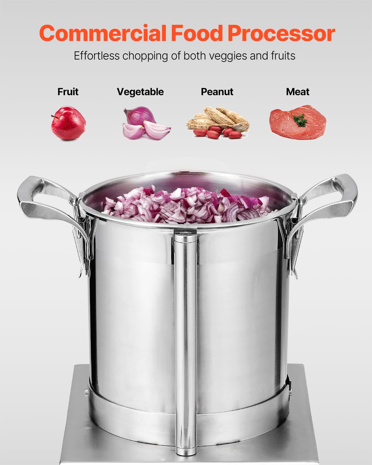 VEVOR Procesador de Alimentos y Picadora de Verduras, Acero Inoxidable de Grado Alimenticio 4 L con 2 Cuchillas Curvas S Adicionales, para Picar Verduras, Frutas, Granos y Nueces, 300 x 300 x 475 mm