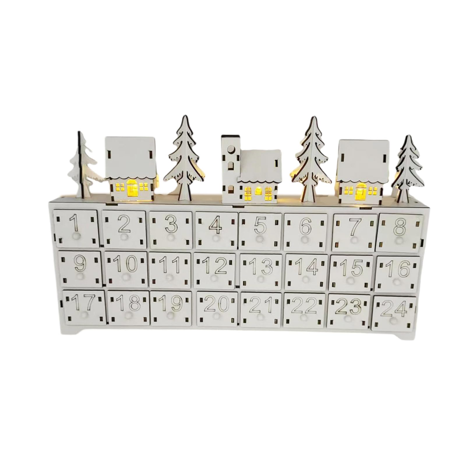 HOMCOM Calendario dell'Avvento da riempire con illuminazione LED e 24 cassetti Conto alla rovescia Calendario dell'Avvento in legno Decorazione da