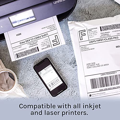 Image of Premium Label Supply White Sticker Full Sheet Shipping Labels - 8.5 inch x 11 inch - Laser /Inkjet Compatible - (1 per Sheet), 25 Sheets - Letter Size