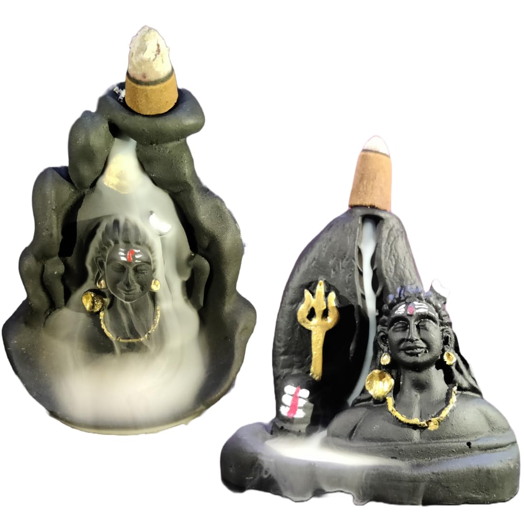 Craftzillaadiyogi with trishul adiyogi backflow Burner | Backflow Incense Holder | Waterfall Incense Burner | Smoke Waterfall Incense Holder | Insence Burner (Resin) with 20 Insence Cones