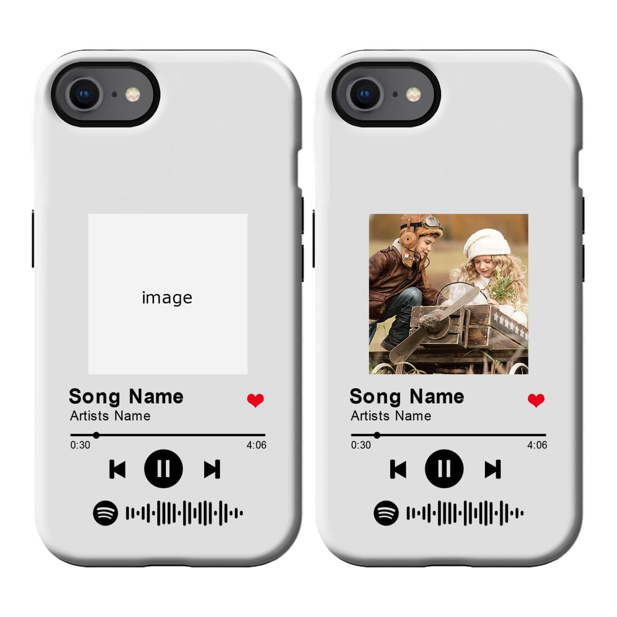 Klsify Custom Case for iPhone 7/8/SE 2020/SE 2022/SE2/SE3/SE 2nd/3rd Gen Spotify Photo Personalized Customizable Music Player Song Plaque Picture Customize Design Dual Layer Soft Hard Glossy Cover