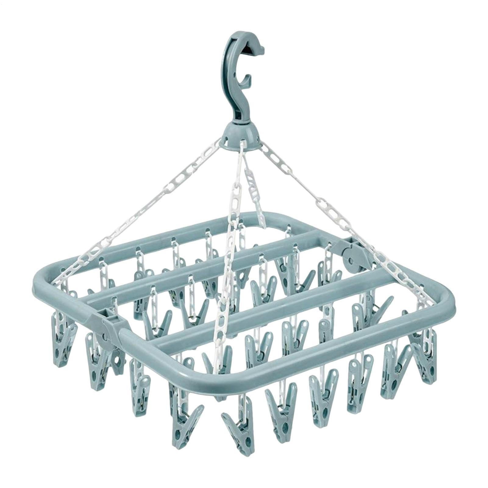 Eastuy Blue Sock Dryer Clothes Drying Hanger With 32 Pegs, Sock Hanger Foldable Hanging Sock Rack Windproof Multifunction Drying Rack For Socks, Underwear And Small Items