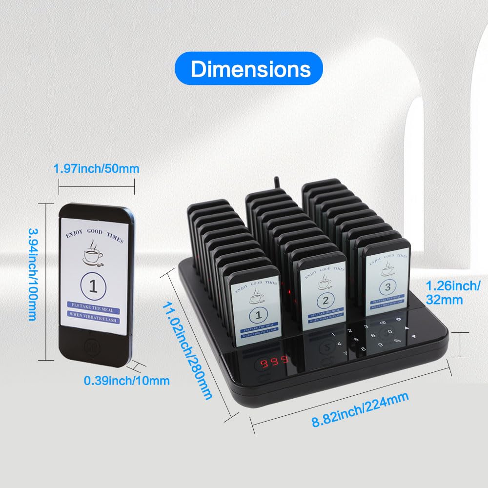AGJ - Sistema de llamadas inalámbricas para restaurantes, resistente al agua, 30 beepers para clientes y búsquedas, para comida, camión, iglesia, guardería, clínica, cafetería con timbre de vibración