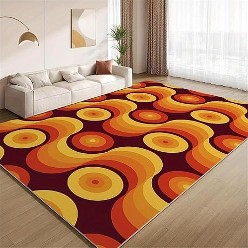 Miniatura 1 de Retro Orange Area Rugs Mid-Century 70s 80s Art Print Washable Rugs for Living Room Bedroom,Soft Non Slip Rug for Study