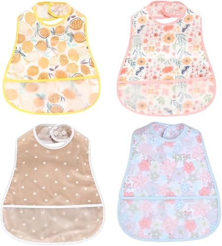 Miniatura 21 de Baberos para bebé impermeables, babero para niños pequeños - Babero de alimentación con bolsillo para bebé niño niña lavable 6-36M