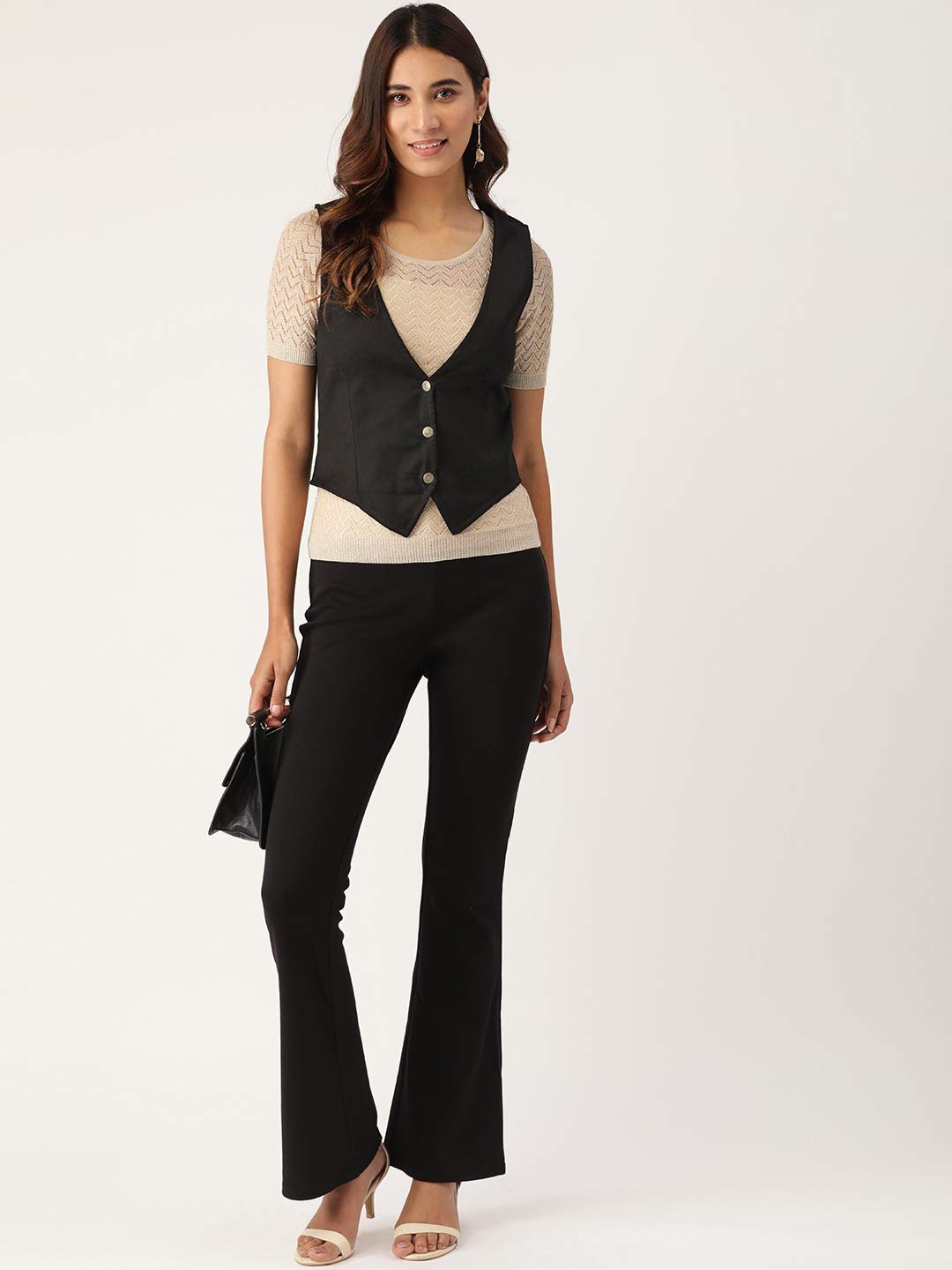 Cottinfab Women Black Solid Lightweight Waistcoat 4