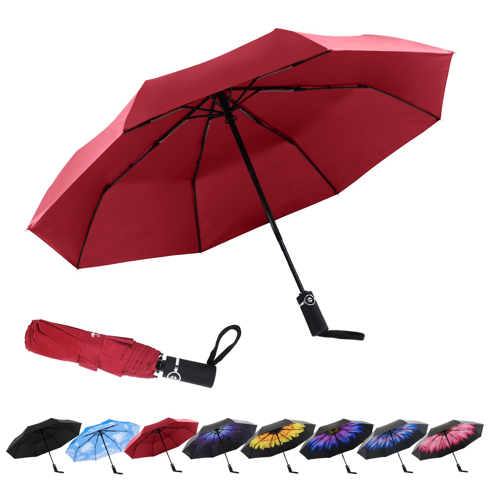 Sy Compact Women's A- Red Travel Umbrella Automatic Windproof Umbrellas Strong Compact Umbrella In Rain For Men