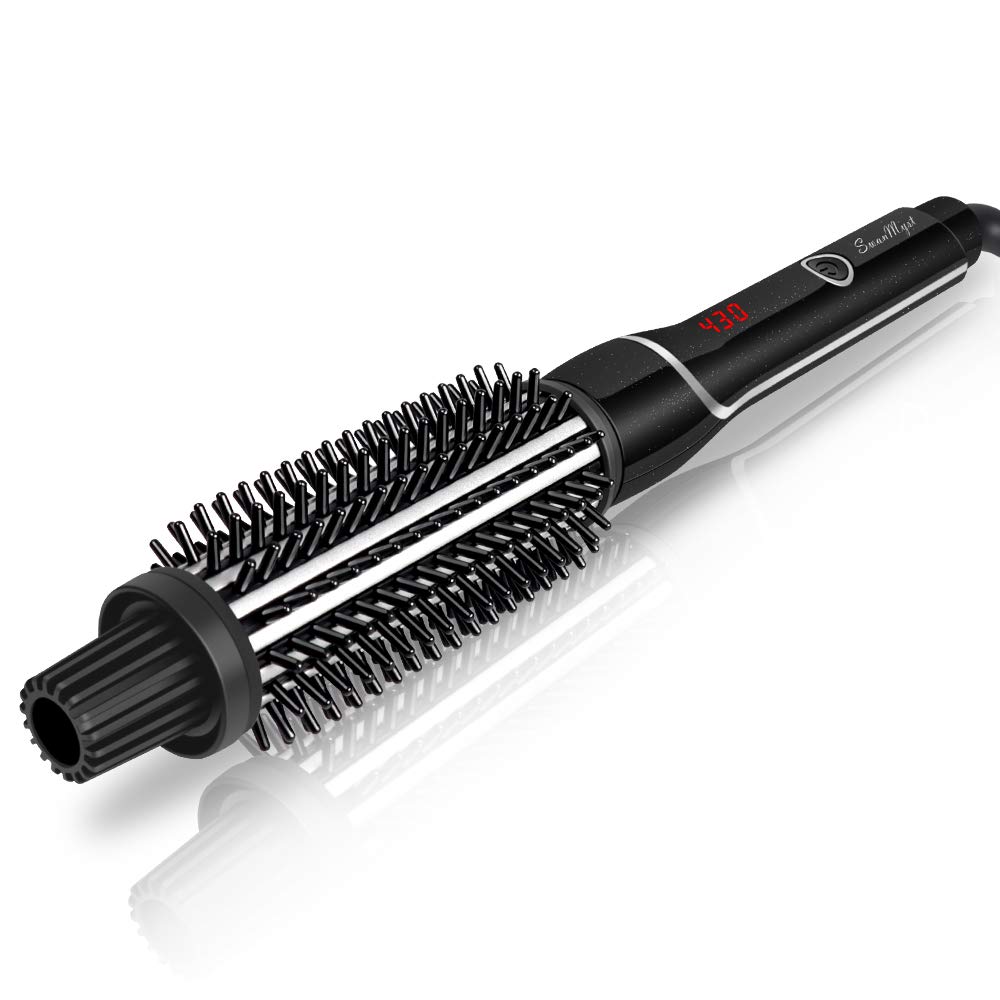 Curling Iron Brush, Dual Voltage Travel-friendly 1.25 Inch Tourmaline Ceramic Ionic Hair Curler Volume Styling Hot Brush with Adjustable Temperature for All Hair Types