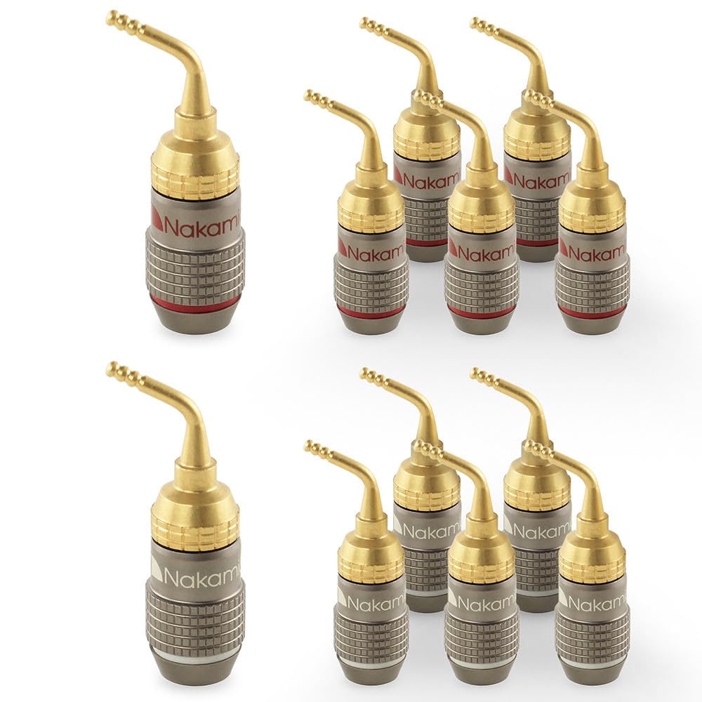 Nakamichi FanLock wtyczka bolcem 2mm bananowy platerowany 24-karatowym złotem 10 AWG - 18 AWG Rozmiar miernika 4mm dla głośników Wzmacniacz Hi-Fi Kabel audio Szybkozłącze, 12 Sztuki (6-Pary)