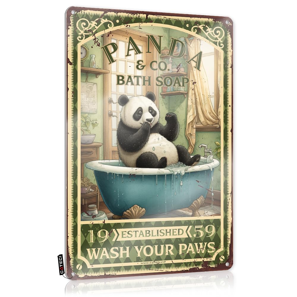 MWFKKADDB Cool Signs For Bedroom Panda Bath Soap Wash Your Paws Tin Sign Art Posterboho Desk Decorcute Home Decorgrandma Gift Ideas Funny Garage Bar Signs Funny Door Signs(20X30CM)