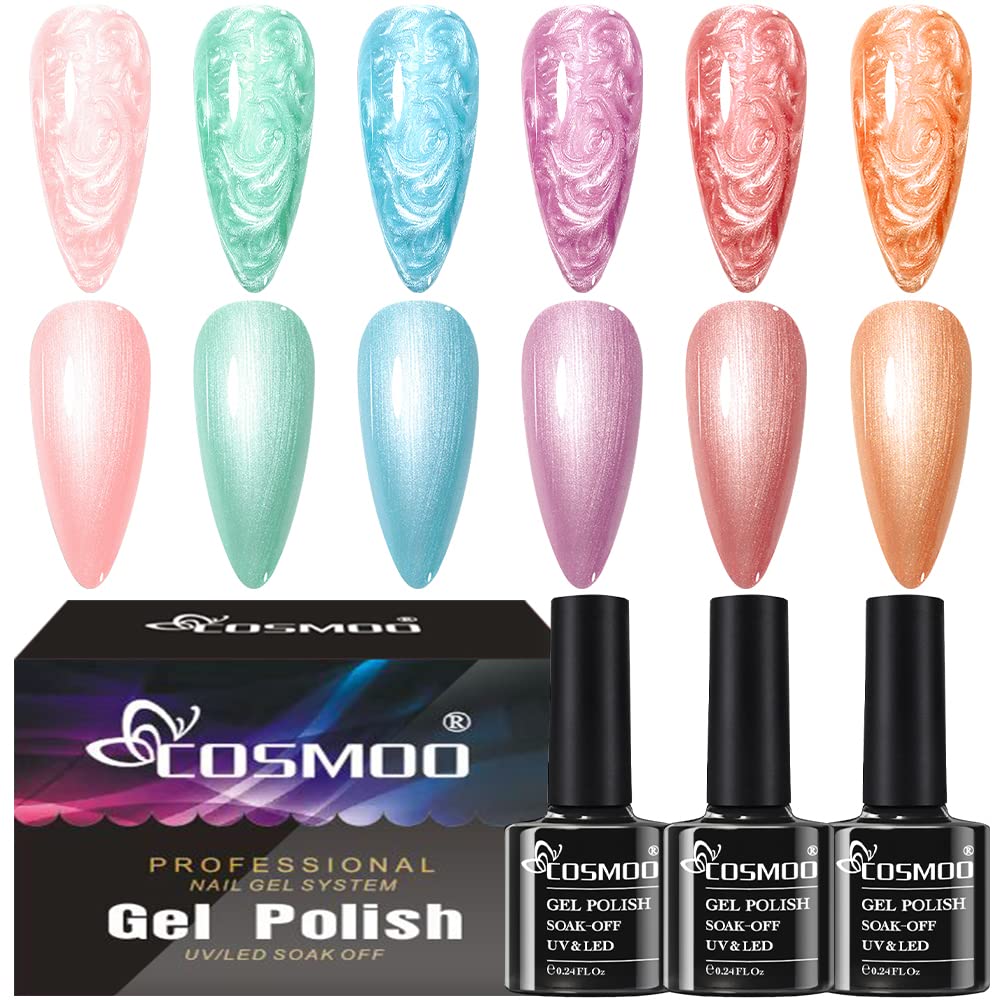 COSMOO Pearl Gel Nail Polish Mermaid Nail Gel Polish Pearl Shell Texture Thread Nail Gel-6PCS (A -Pearl Gel Polish Set)