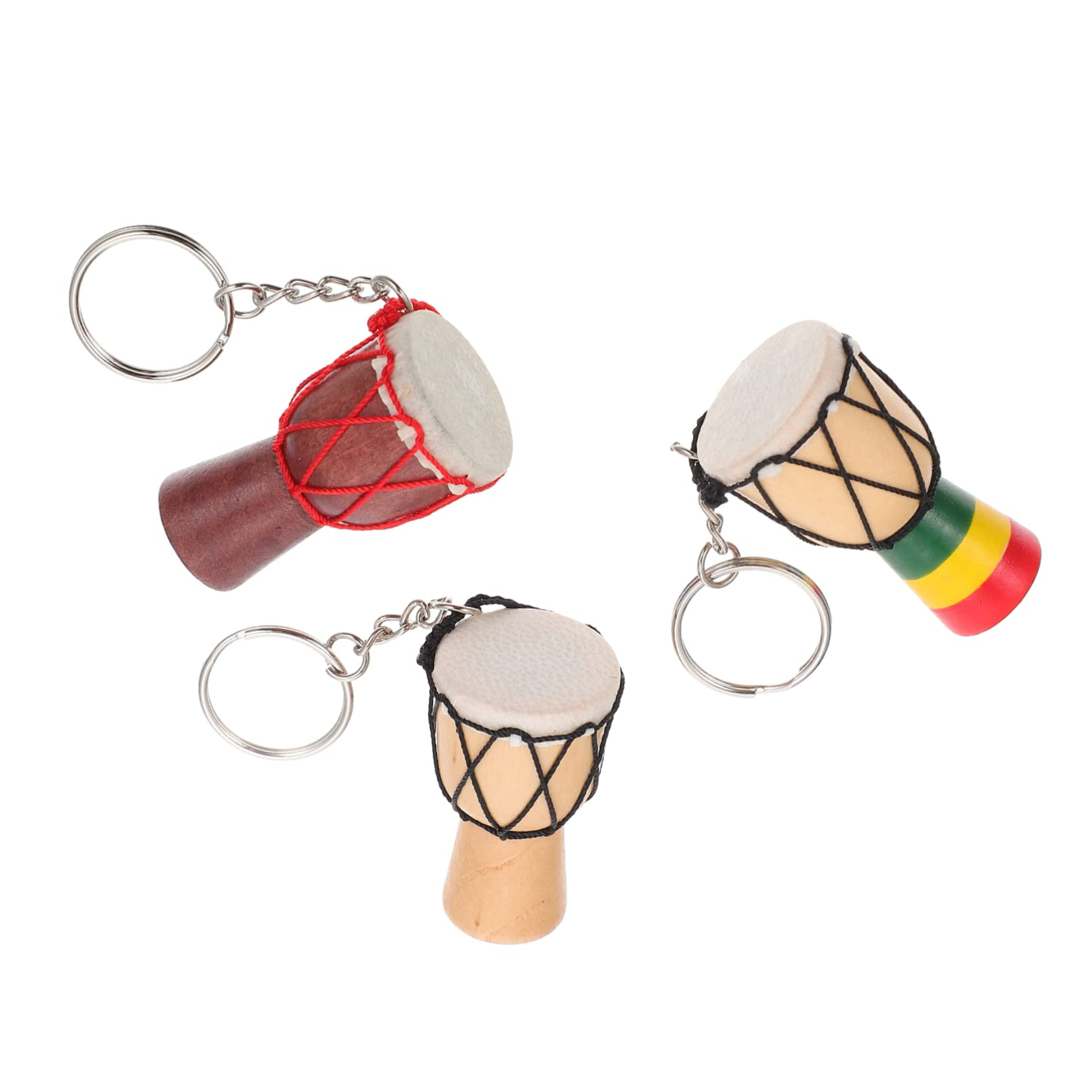 Portachiavi A Forma Di Djembe Africano - 3 Pezzi In Legno Con Ciondolo Tamburo, Regalo Etnico - Foto 11