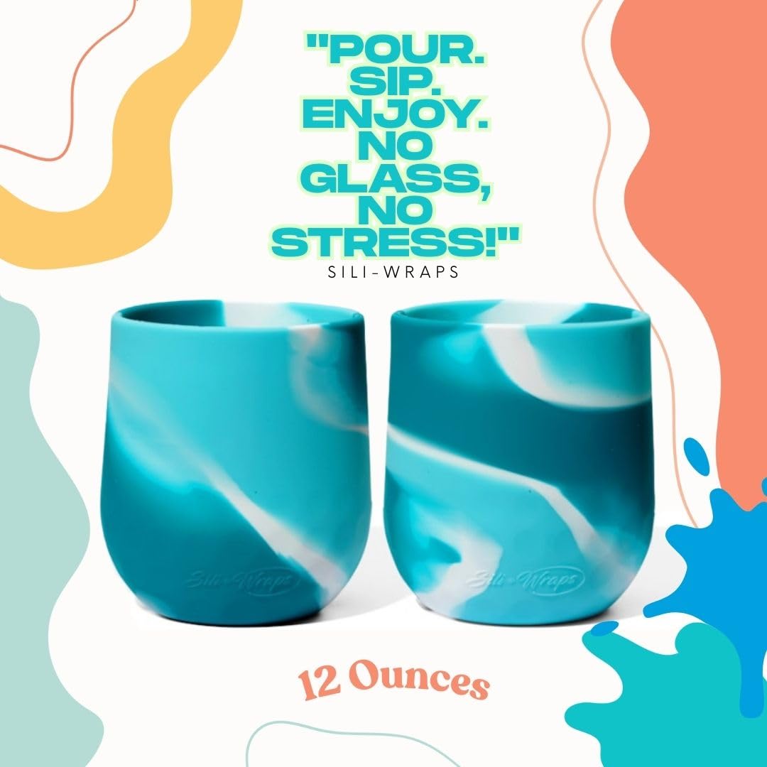Copas de vino de silicona irrompibles, juego de 4, sin BPA, espirales (Tucan)