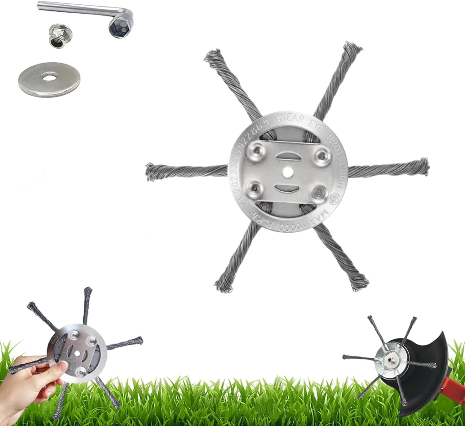 Universal Steel Wire Trimmer Head, 2025 New String Trimmer Replacement Head, 6 Inch Steel Wire Grass Trimmer Head for Electric Cordless String Trimmers, Weed Wrecker (6 Blade)