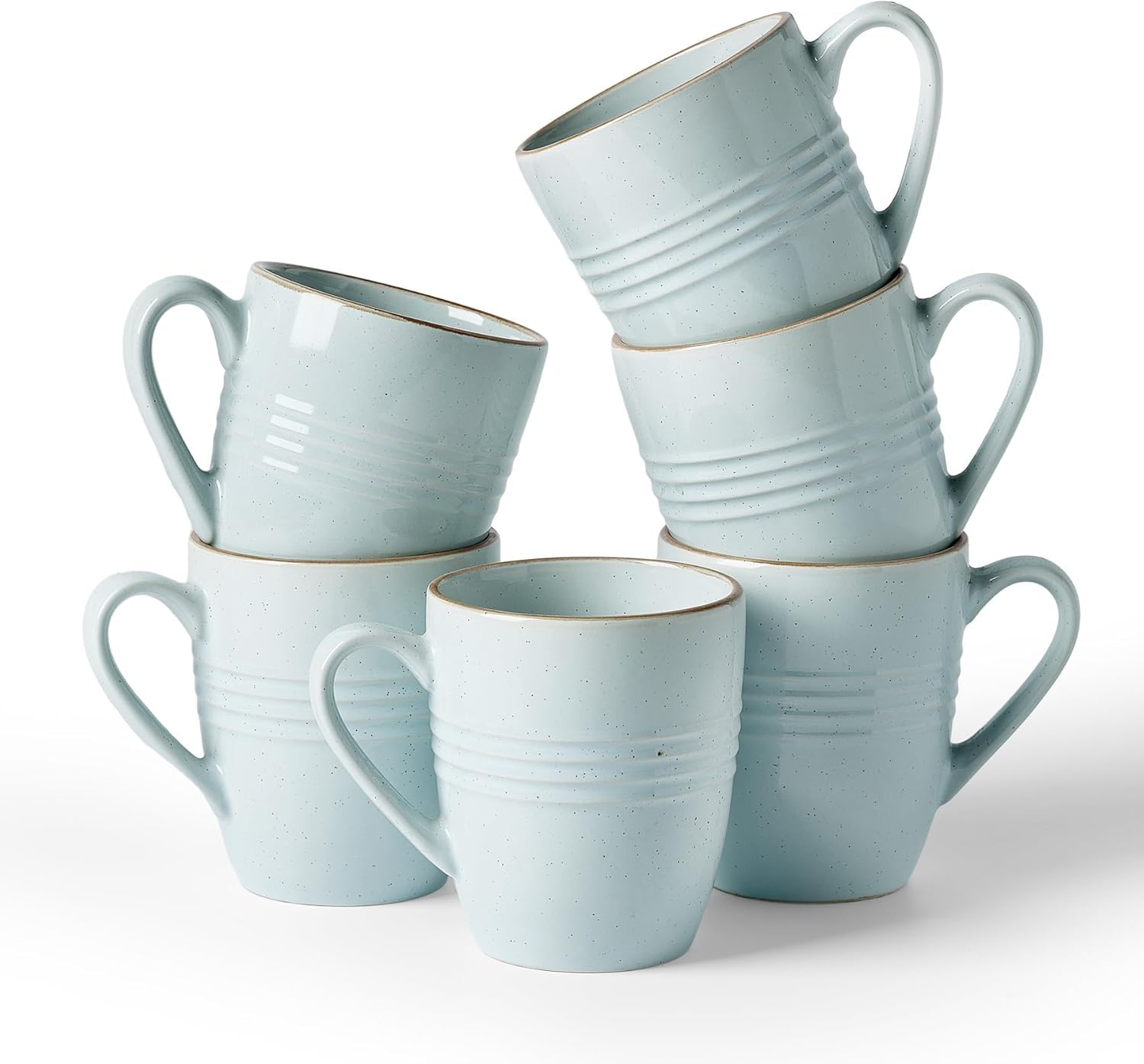 Richmount Jupiter Kaffeetassen-Set, 6-teilig, 385 ml Kaffeetassen, mikrowellen- und spülmaschinengeeignet, Tassen mit Henkel für Kaffee, Tee, Kakao, Milch, Hellblau