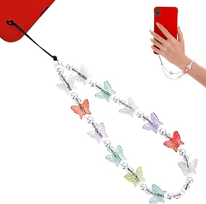 2 Stück Bunte Perlen Handy Kette | Mit Anti-Verlust Lanyard | 120cm Crossbody Kette