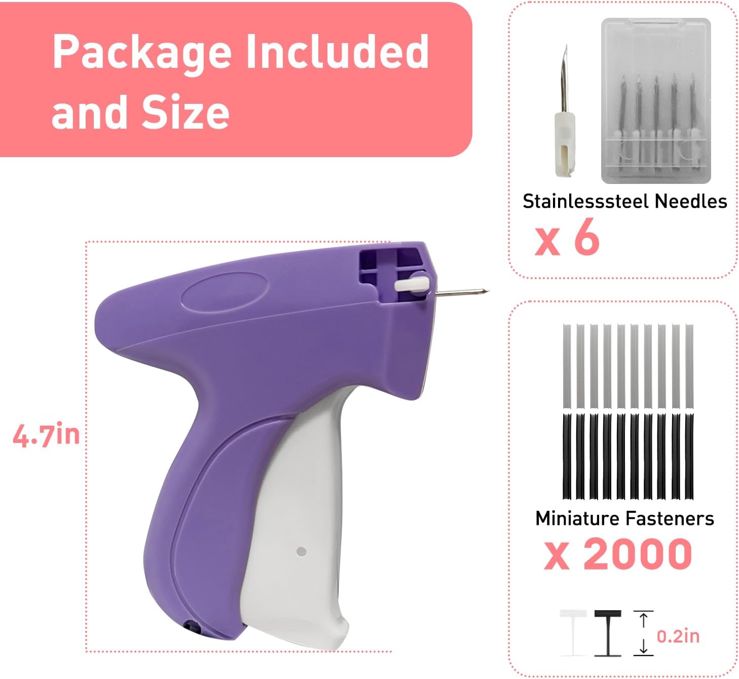 Stitchy Gun for Clothes, Stitchy Quick Clothing Fixer Tagging Gun Mini Stitch Gun for Clothes Quick Stitch Sewing Gun, Includes 6 Needle, 1000 Black Fasteners & 1000 White Fastener (Purple) - Image 2