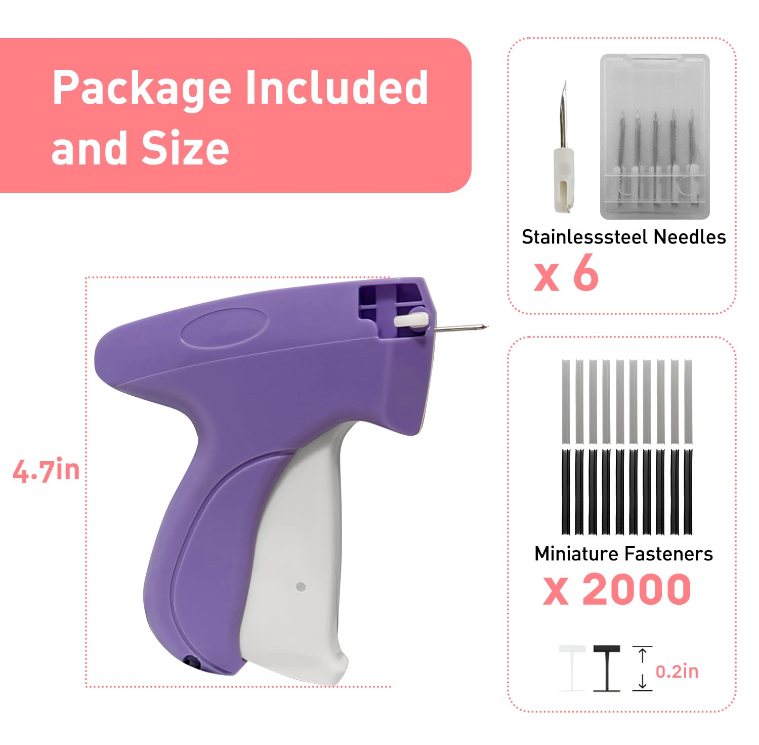 Rpuzonier Stitchy Gun for Clothes, Stitchy Quick Clothing Fixer Tagging Gun Mini Stitch Gun for Clothes Quick Stitch Sewing Gun, Includes 6 Needle, 1000 Black Fasteners & 1000 White Fastener (Purple)