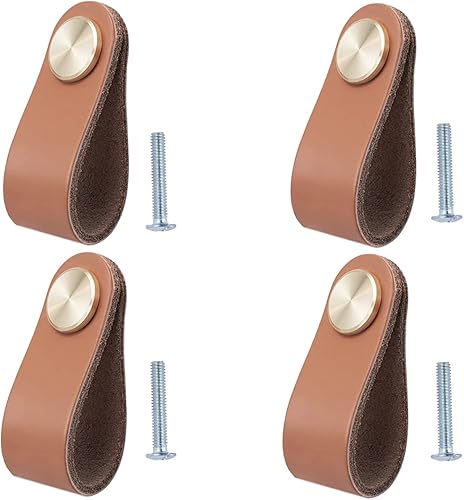 Miniatura 10 de Tiradores de cuero para cajones, paquete de 4 pomos para cajones de gabinete, pomos suaves para puerta de armario que mejoran el aspecto