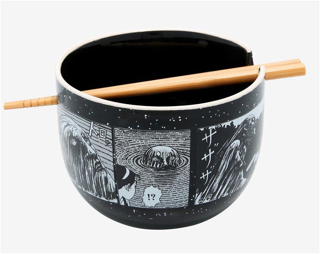 Junji Ito Collection Manga Anime Ramen Bowl Bundle with Bowl, Bamboo Chopsticks Set