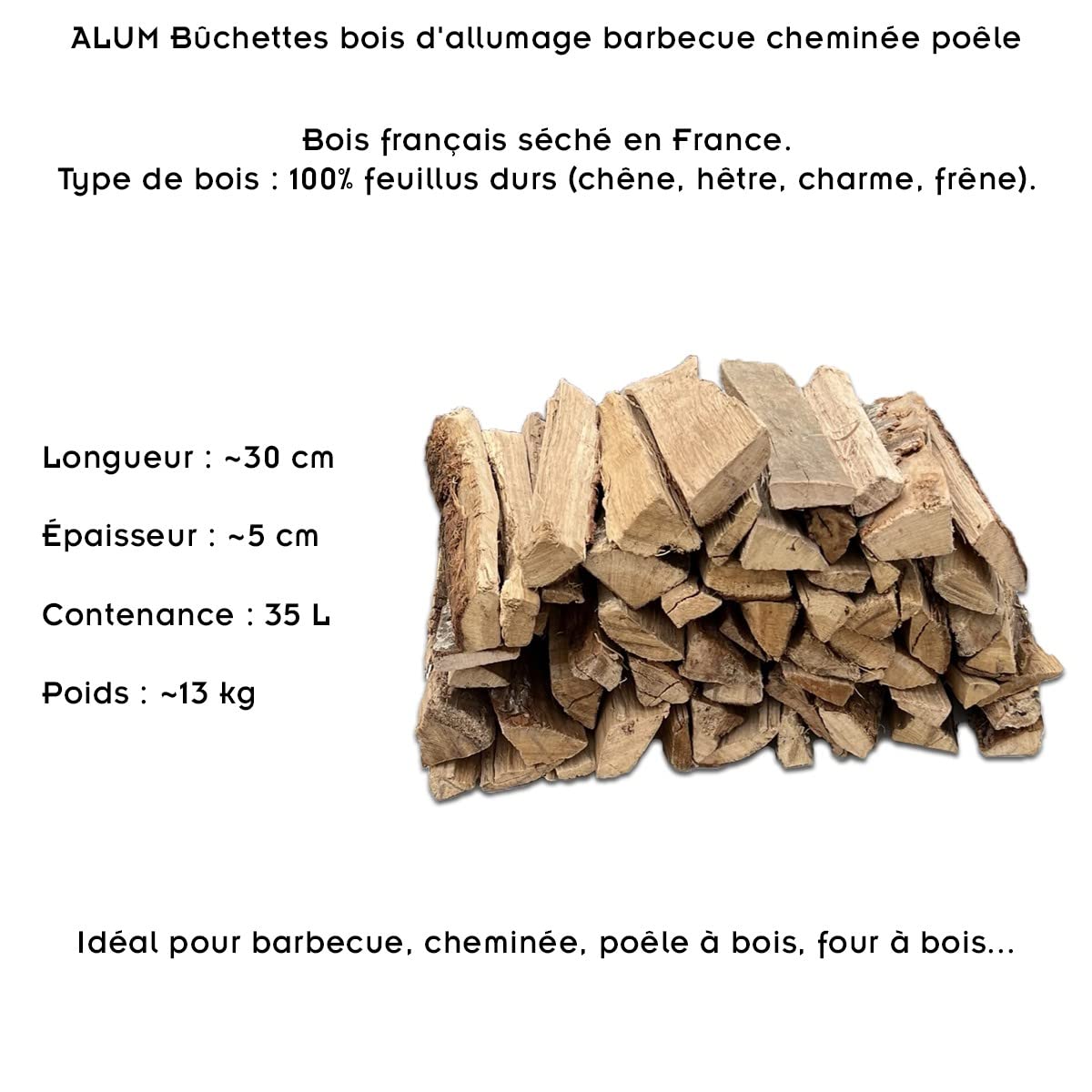 Alum Bûchettes Bois d'allumage Barbecue cheminée poêle 35 L