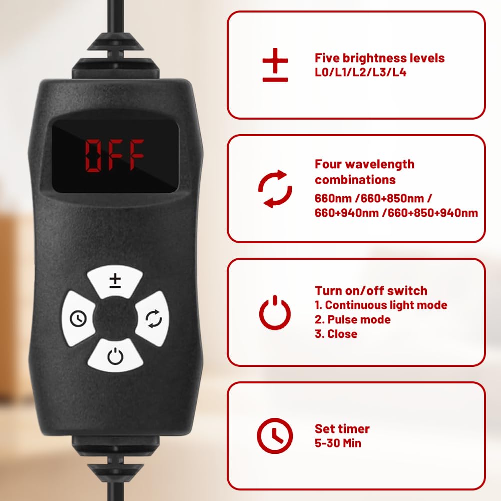 Lámpara de luz roja para cuerpo y cara, lámpara de infrarrojos con 200 LED y 5 niveles de brillo, longitud de onda tri (660 nm 850 nm 940 nm) con soporte ajustable y gafas de protección, alivia la