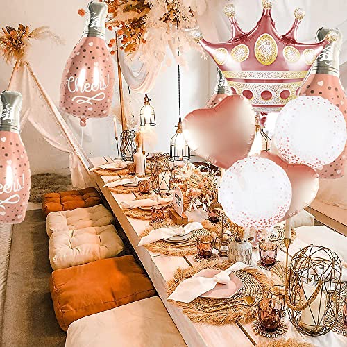 Image of Crown Balloons Pack Of 5 Foil Mylar Helium Balloons For Quinceanera Party Decorations in Rose Gold, Clear Rose Gold Dot