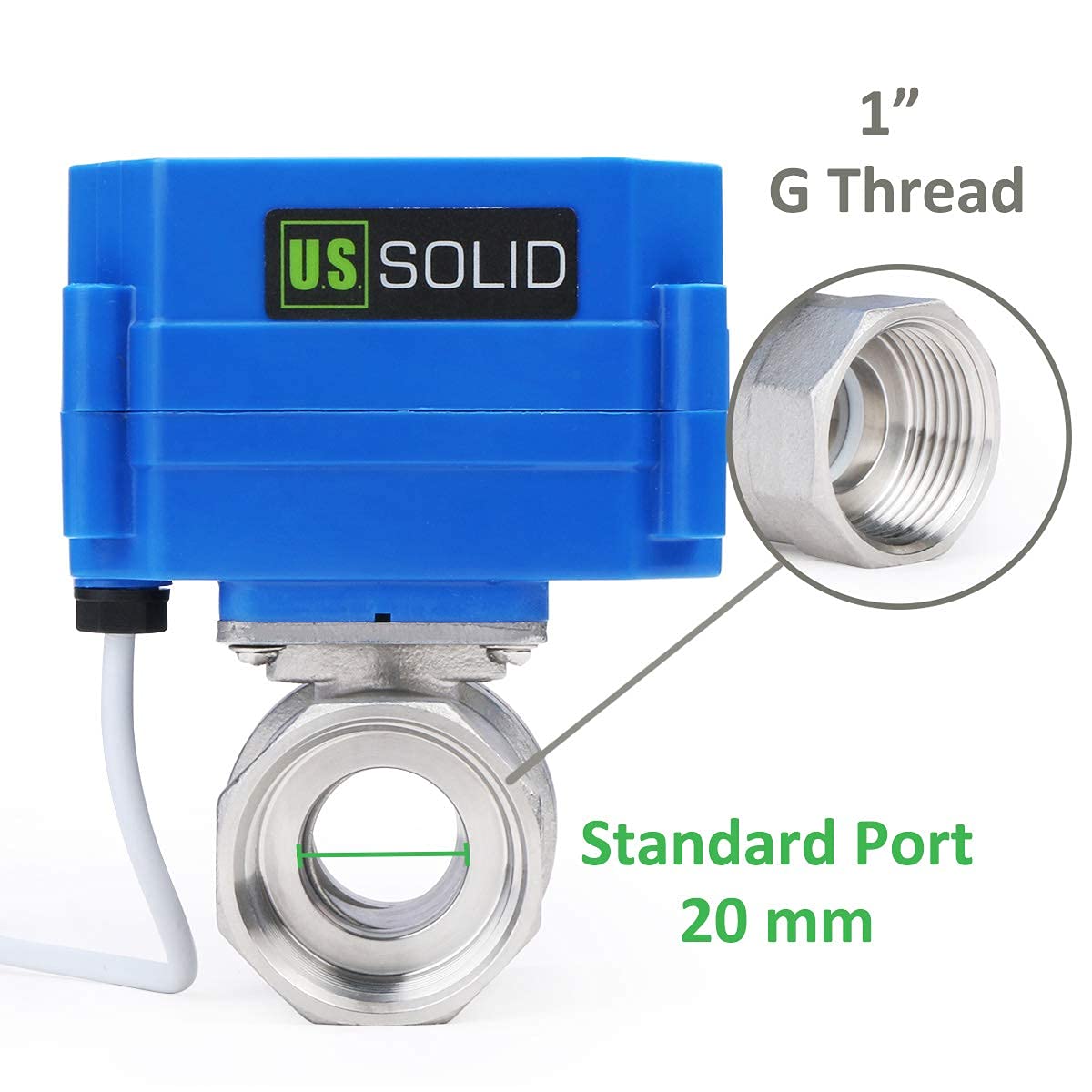 U.S. Solid 1" Valvola a sfera motorizzata in acciaio inox – 9-24V AC/DC, 2 fili, ritorno automatico, normalmente chiusa, porta standard