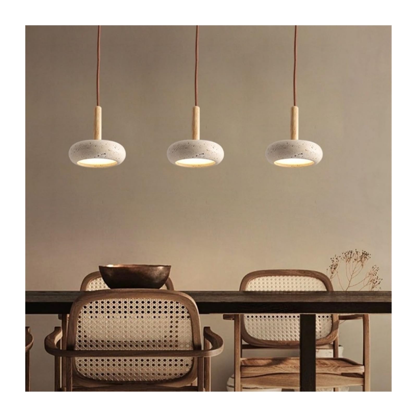 Generico Lampadario moderni, Japan Modern LED Pendant Lights Wood Handle Yellow Travertine Bedroom Dining Living Room Loft Cafe Hanging Lamp Luminaire