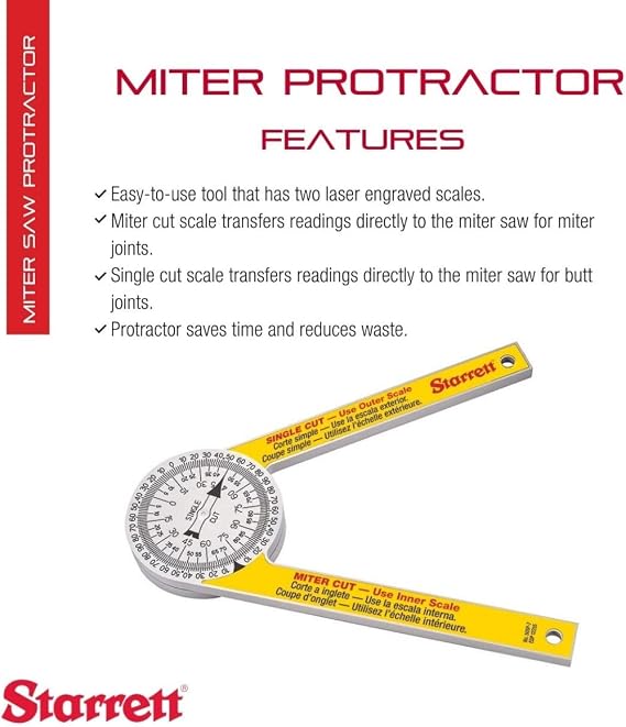 Starrett ProSite Miter Protractor Angle Finder with Two Laser Engraved Scales - Ideal for Carpenters, Plumbers, and DIY Home Improvement - 7 Narrow Plastic - 505P-7