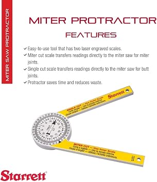 Starrett ProSite Miter Protractor Angle Finder with Two Laser Engraved Scales - Ideal for Carpenters, Plumbers, and DIY Home Improvement - 7 Narrow Plastic - 505P-7