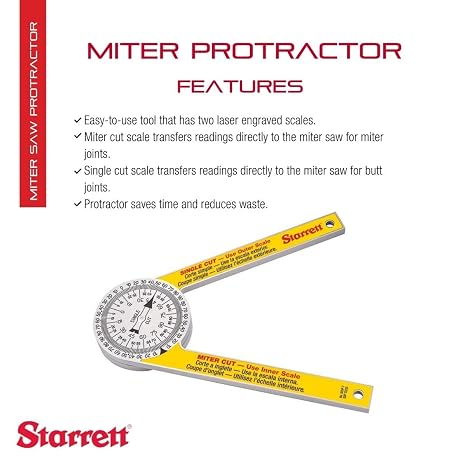 Starrett ProSite Miter Protractor Angle Finder with Two Laser Engraved Scales - Ideal for Carpenters, Plumbers, and DIY Home Improvement - 7 Narrow Plastic - 505P-7