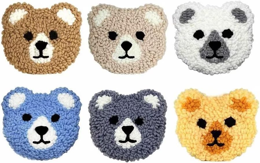 Punch Needle Coaster Kit 6 Patterns Panda Tufted Rug Pads, DIY Needle Punch Coaster Kit for Adults Beginners with Adhesive Felt Yarns Embroidery Hoop Tools Instruction