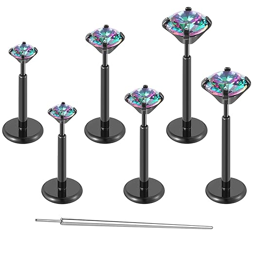 20G Flat Back Earrings Stud G23 Titanium Threadless Tragus Labret Cartilage Lip Medusa Conch Body Piercing Jewelry Hypoallergenic for Women Men