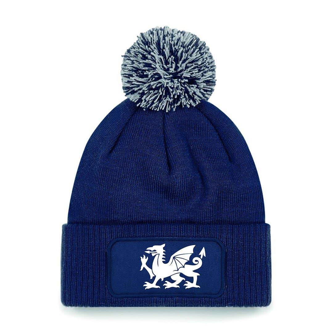 Cyclops Print Men's Blue Wales Bobble Beanie Rugby Hat Navy
