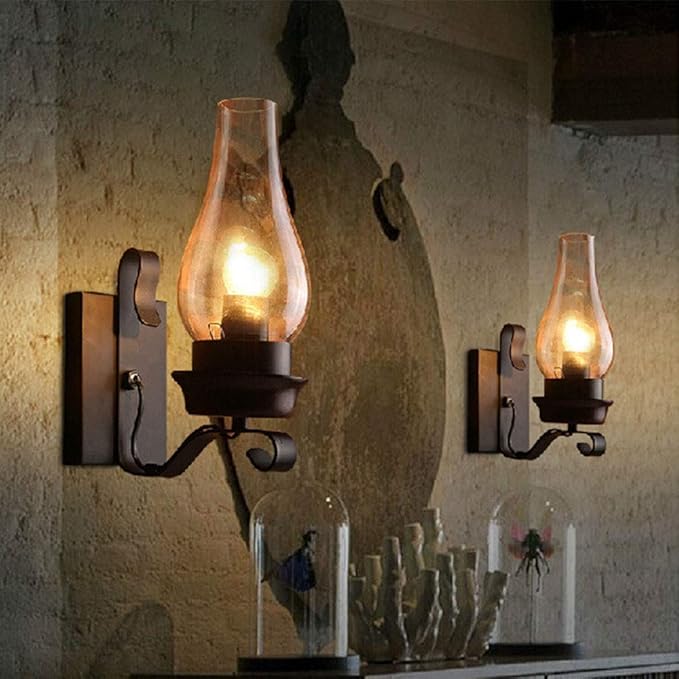 HNXNR HNXNR elegant Wandlamp Industriële Retro American Smeedijzeren Wandlamp Loft Retro Wandkandelaars Lampen E27 Glas Wand Mounted Art Achtergrond Verlichtingsarmatuur for Slaapkamer Corridor Bar Aisle Re photo 2