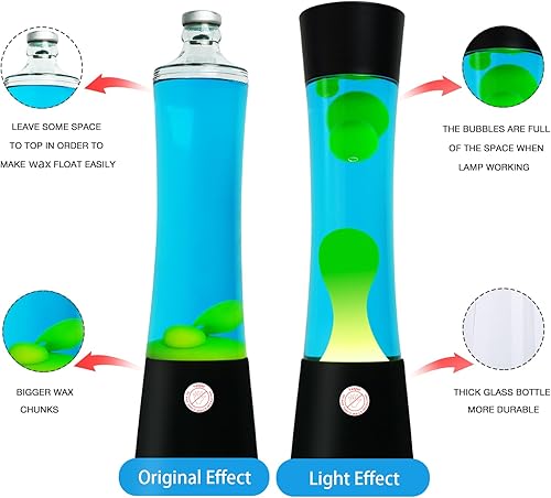 Miniatura 5 de Lámpara de movimiento líquido con base negra, lámparas de purpurina con cera amarilla en agua azul para adultos, luz nocturna para niños y niñas,