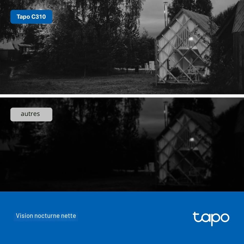 Tapo C310P2 Lot de 2 caméras de sécurité 2K d'extérieur sans fil et filaire, caméra extérieure sans frais mensuels, détection AI, vision nocturne avancée, conversation bidirectionnelle, étanchéité
