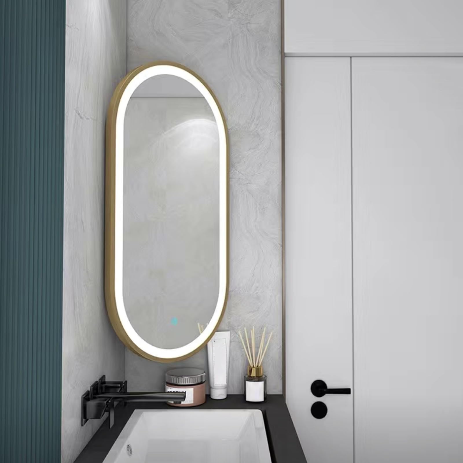 BKSXSOP Wall Mounted Rotatable LED Corner Mirror - 30x60cm, 40x80cm, 50x100cm Dimmable Makeup with 3 Color Modes HD Explosion-Proof Aluminium Frame