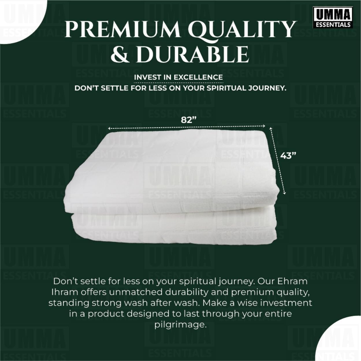 Ihram Ehram Ahram for Men, 100% Cotton, Hajj Umrah Ihram Ehram Towels, Hypoallergenic, Quick-Drying, Lightweight, Breathable, 2 Count, White, Adult Size 110 x 220cm = 43X86 inch