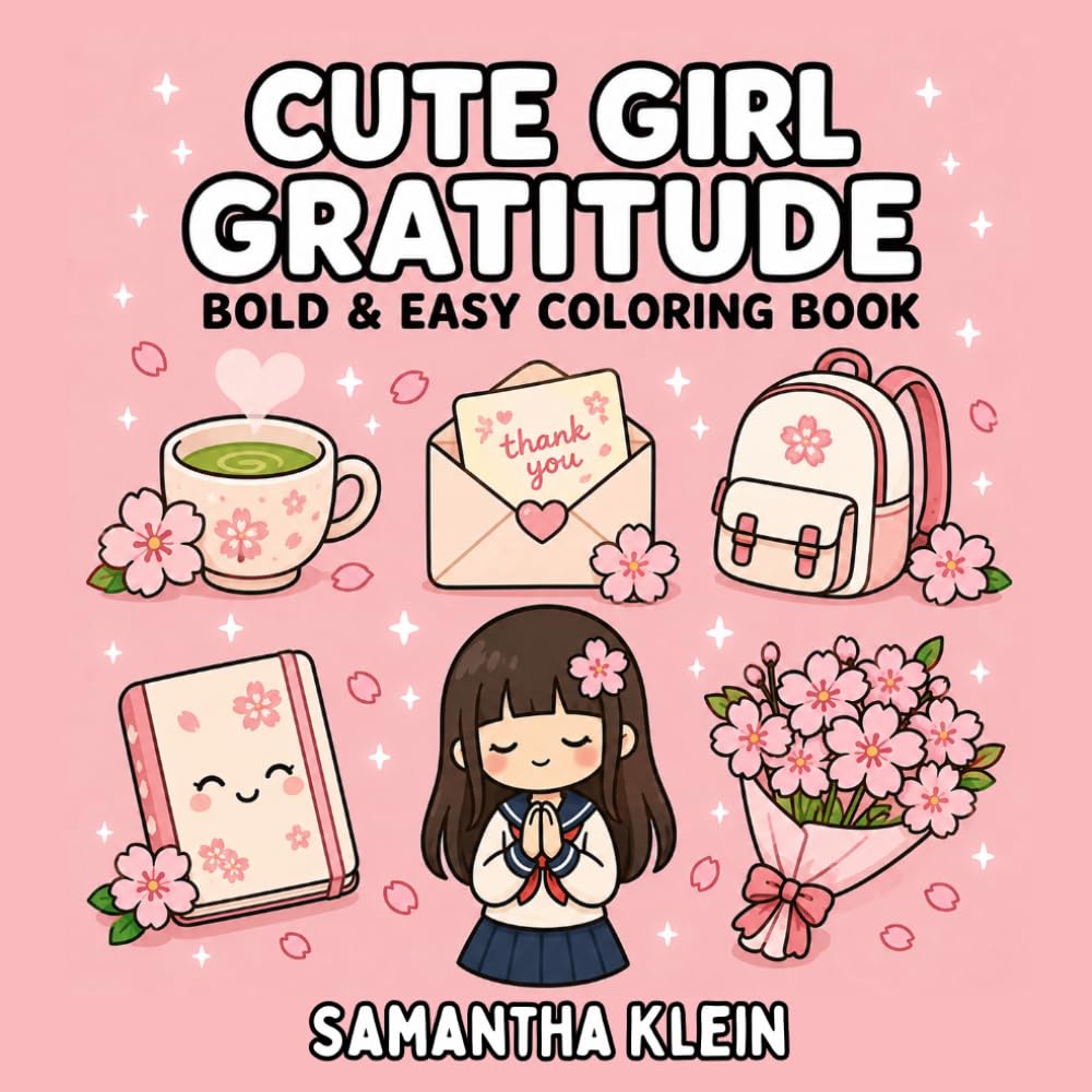 Cute Girl Gratitude: Cozy Bold & Easy Coloring Book for Teens and Adults (Cute Girl Series)