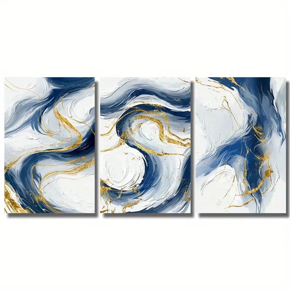 SOBMQ Poster-Canvas Poster Modern Art Blue Golden Abstract Graphic Art Canvas Print Painting Wall Art Ideal for Living Kitchen Office Bedroom Decor-60 * 70cm-3PCS (No Frame)