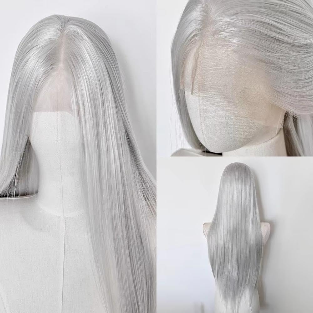 Haarpflege Splitter-Lace-Front-Perücke 13 X 4 Lange Gerade Weiße Lace-Front-Perücke Hochtemperaturfasern Lace-Front-Frontal-Cosplay-Perücken